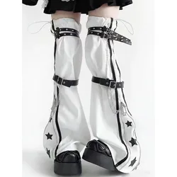 Harajuku Cyber Punk Rock Women Leg Warmer Y2k Gothic Zipper Adjustable Leather Buckle Over Knee Sleeves Foot Leg Cover Street