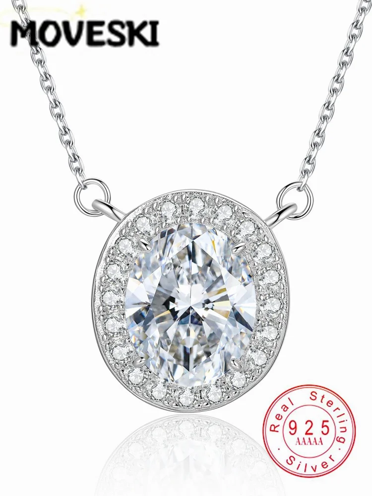

MOVESKI 925 Sterling Silver 3CT Moissanite Necklace Oval Cut Halo Pendant Chain for Women Fine Jewelry