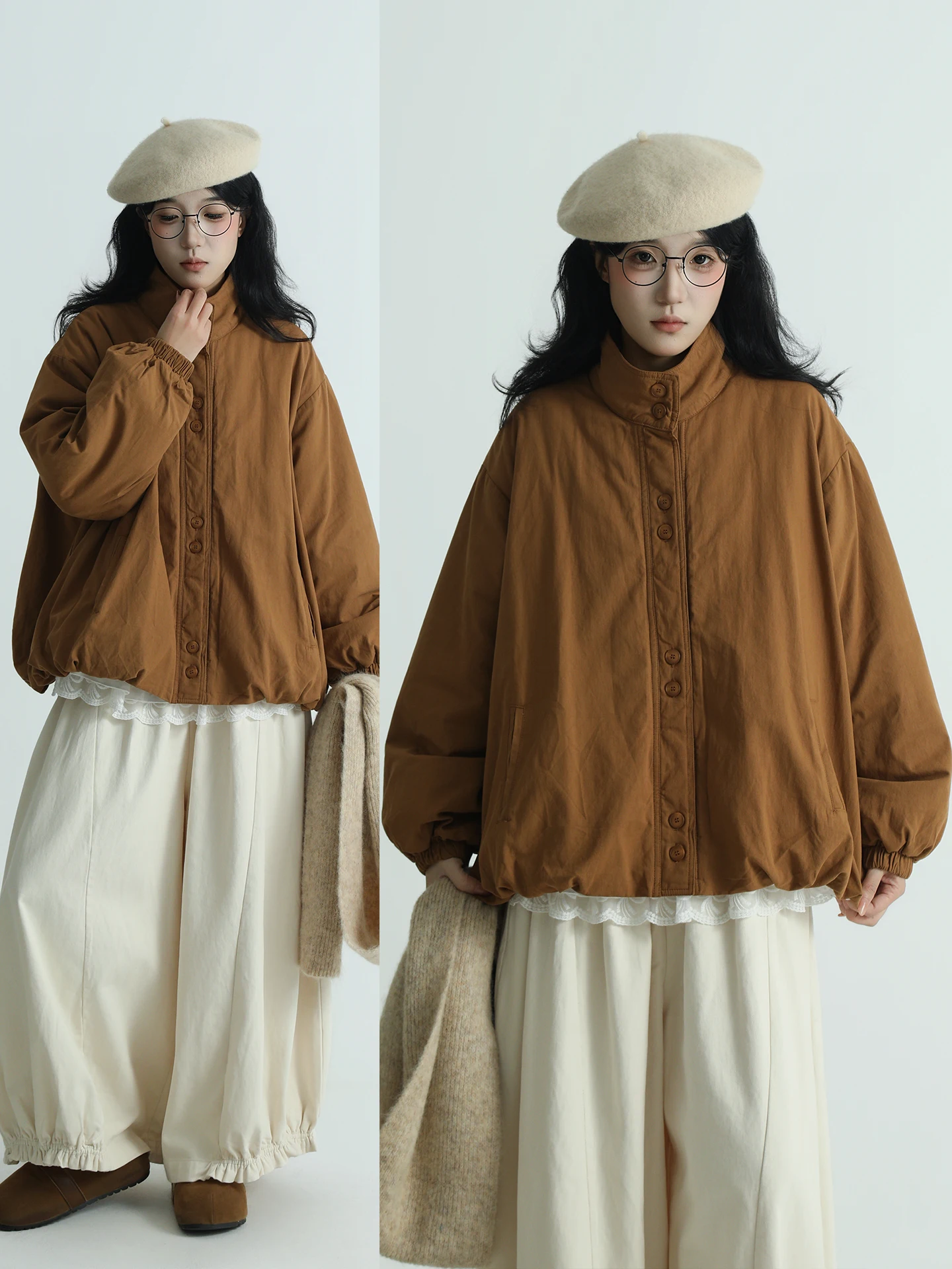 

Женское хлопково-льняное пальто Boeren с воротником-стойкой, свободного кроя, однотонное, зимнее, с длинными рукавами, стандартной длины