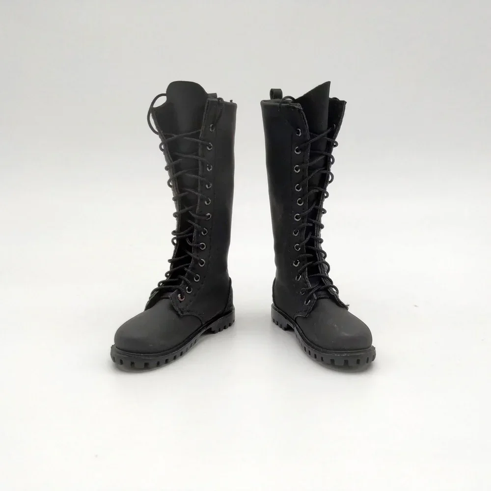 Matte Leather Long Boots Model 1/6 Scale Male Solider Solid Lace-up Shoes for 12in Detachable Feet Action Figures Doll