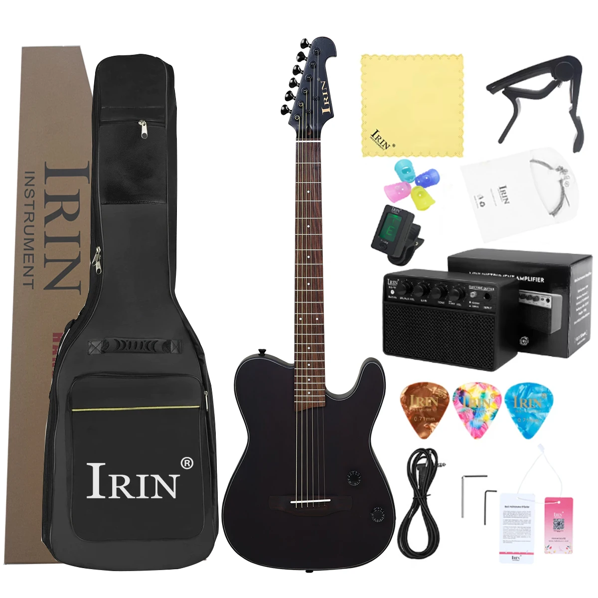 IRIN Бесшумная гитара, 22 лада, 6-струнная электрогитара, полная одноплатная гитара с футляром и упаковкой деталей, стартовая упаковка для начинающих IRIN Бесшумная гитара, 22 лада, 6-струнная электрогитара, полная одноплатная гитара с футляром и упаковкой деталей, стартовая упаковка для начинающих