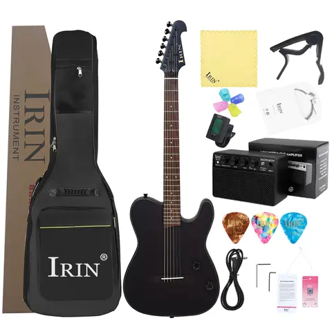 IRIN 사일런트 기타 22프렛 6현 일렉트릭 기타 풀 싱글 보드 기타 (케이스 및 부품 포함) 초보자용 스타터 팩