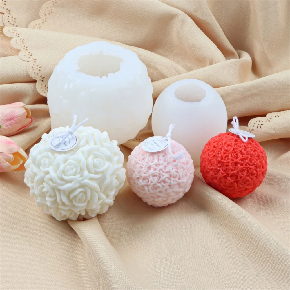 Valentine's Day Gifts 3D Rose Flower Ball Candle Silicone Mold DIY Aroma Plaster Epoxy Resin Ornament Molds Romantic Gifts