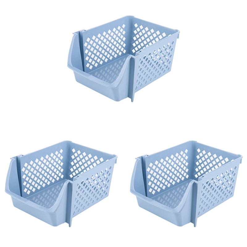 

3X Stackable Kitchen Vegetable And Fruit Storage Basket Organizer Blue