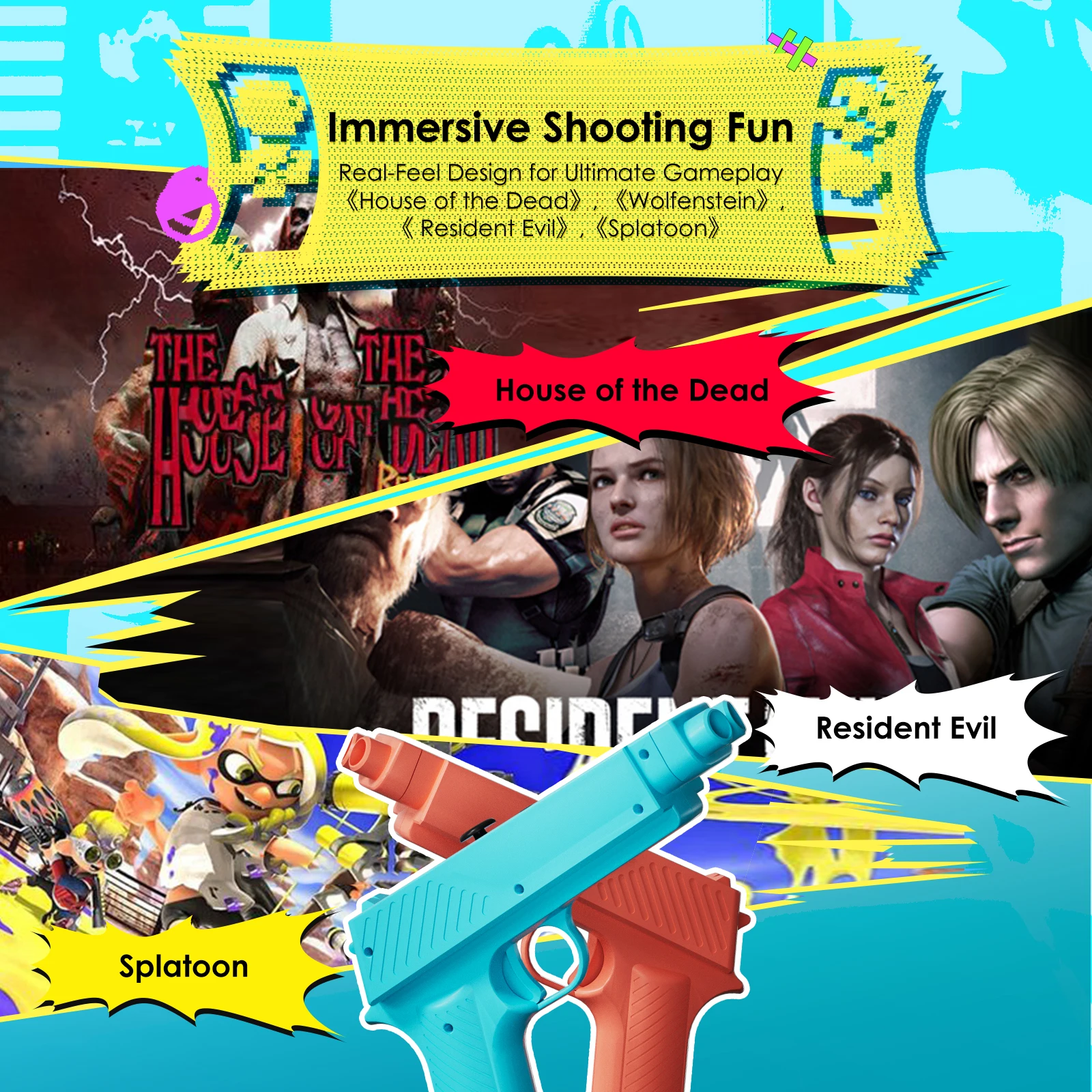 스위치/Switch2용 IINE 모션 건/NS/NS2와 호환 가능 슈팅 게임에 적합 편안한 그립 간편한 설정