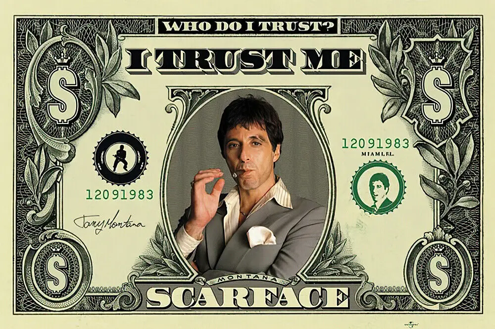 Scarface On $ Bill Movie Art Picture Print Silk Poster Home Wall Decor