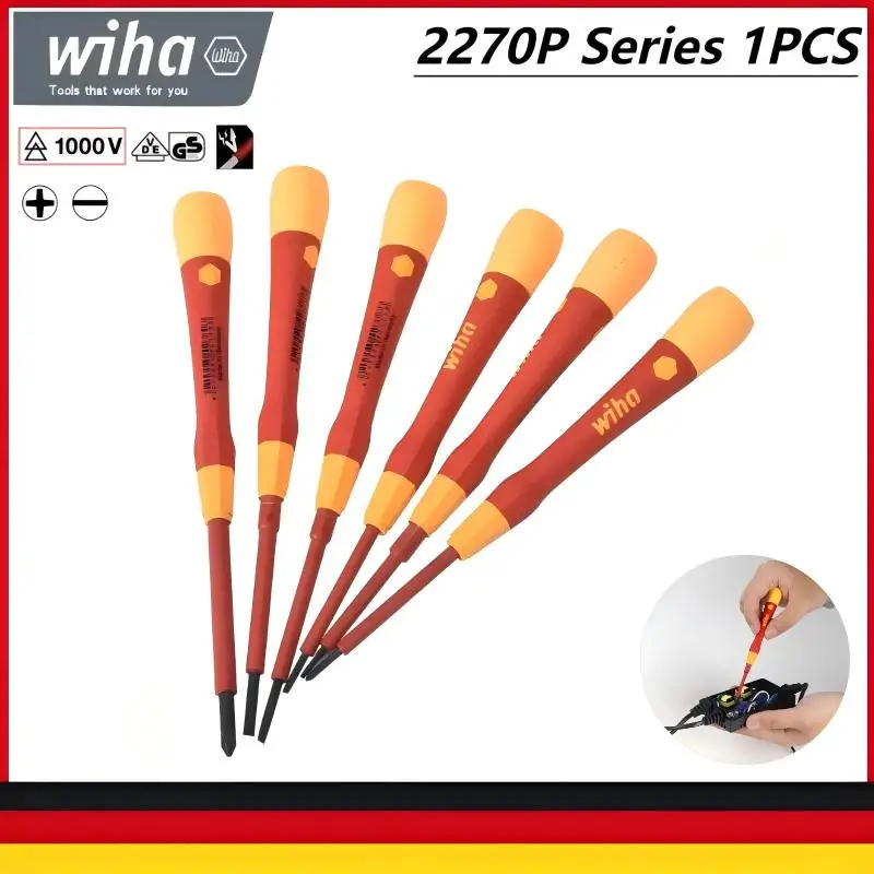 WIHA 2270P Series 1000V Insulated Screwdriver (SL/PH) - Anti-Slip Grip, Safe for Electricians' Wiring/Repairs 42379