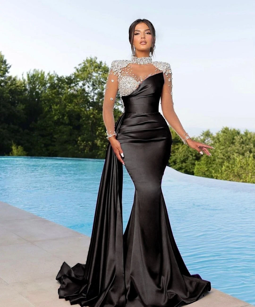 SoDigne Luxury Evening Dress Women 2024 Formal Dresses Draped Train Elegant Wedding Party Prom Gowns Vestidos De Gala Customized