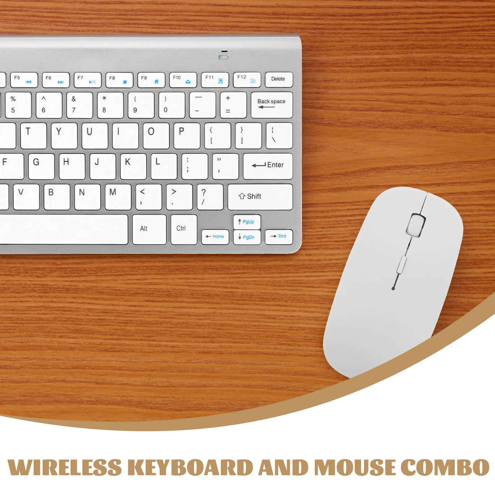 

Wireless Keyboard Mouse Quiet Keys Sensitive Comfortable Typing USB Receiver Included Space Saving Layout