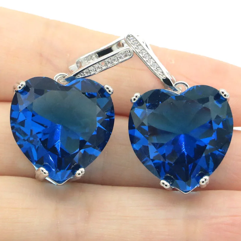 

35x20mm Big Heart Gemstone 20mm London Blue Topaz Blue Aquamarine Fine Jewelry Daily Wear Silver Earrings