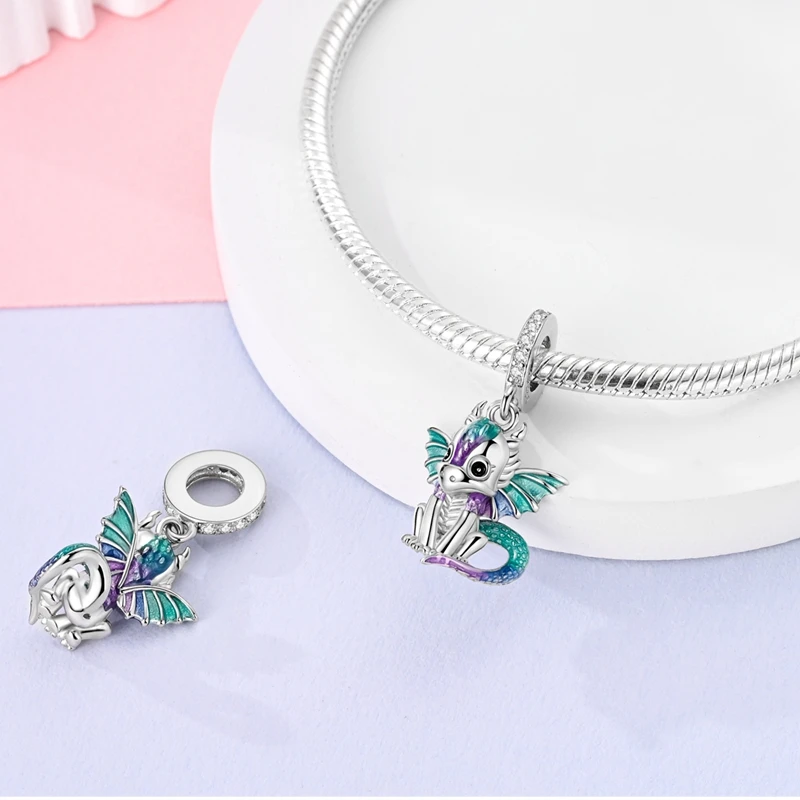 MULA 925 Sterling Silver Dinosaur Charms Pendant Beads Fit Original Pan Snake Chain Bracelet DIY For Women Jewelry Gift