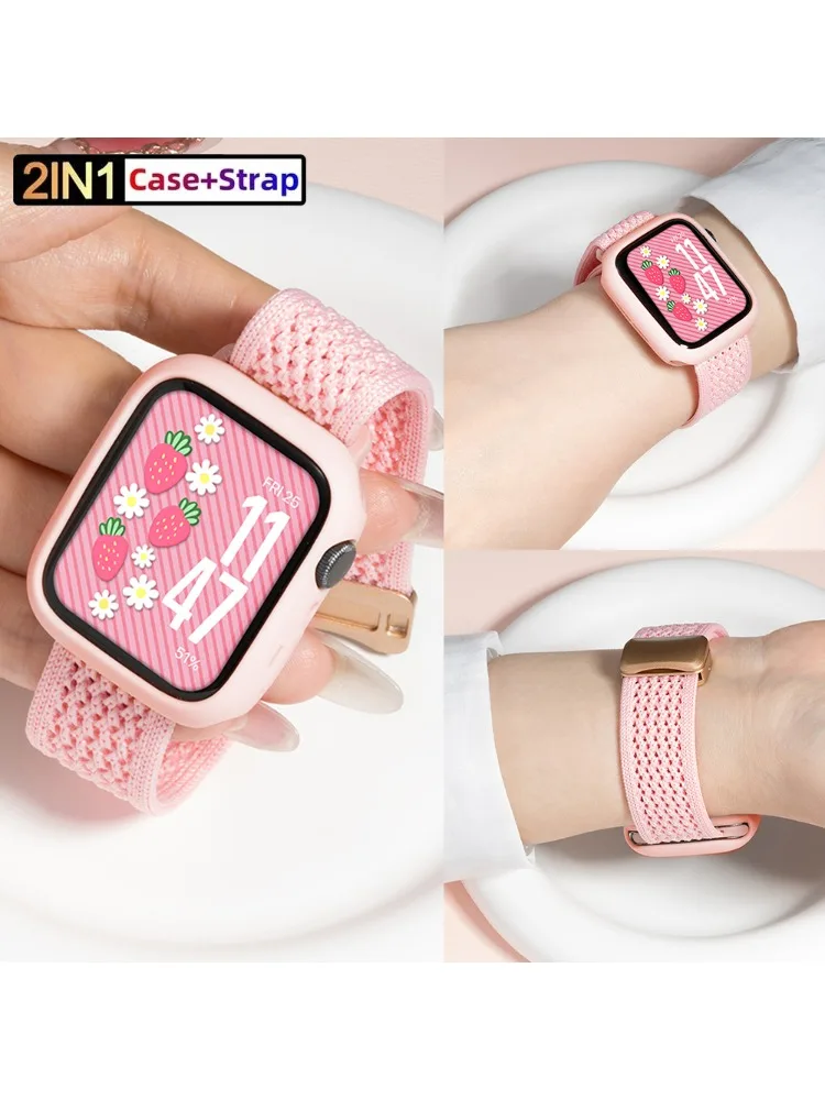 Candy Case+Nylon Magnetarmband kompatibel mit Apple Watch Ultra 3 2 1 49mm Series 11 10 46 42mm 45mm 41mm 44 40mm 9 7 8 6 5 4