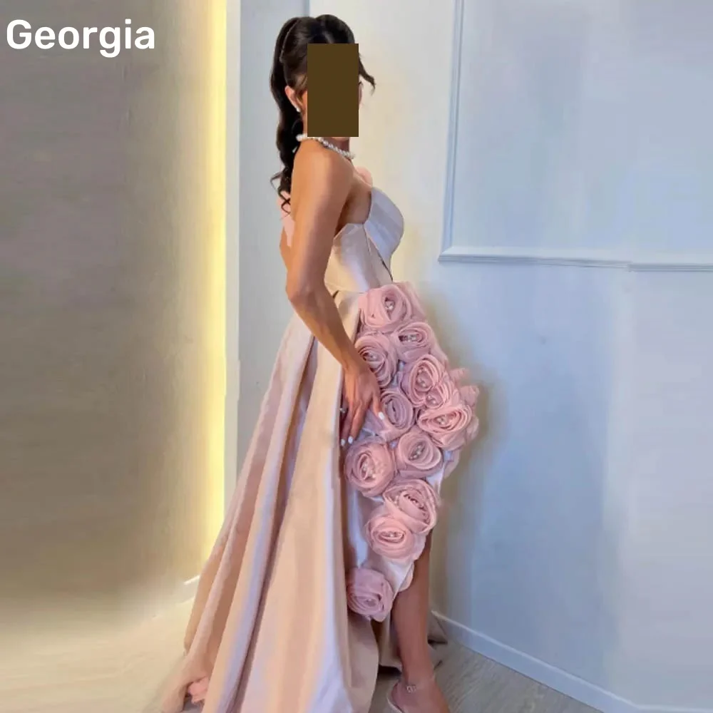 Abiti da ballo personalizzati Abiti da sera di lusso con cerniera rosa Fiori Sweetheart Sweep Train A-Line Elegante e graziosa da donna D