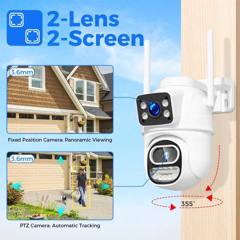 Hiseeu 4K 8MP PTZ Wifi Telecamera IP Doppia Lente Zoom 5X AI Rilevamento Umano ONVIF Telecamere di Sorveglianza Wireless CCTV Protezione di Sicurezza