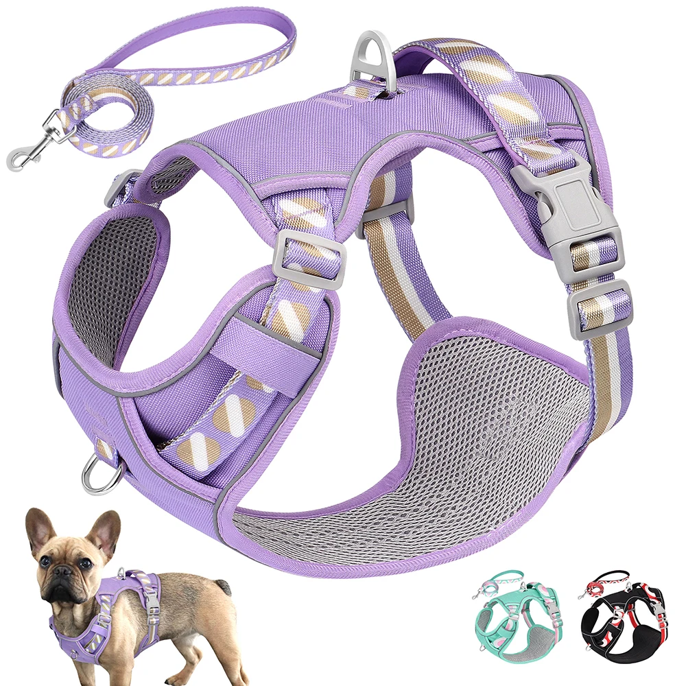 

Reflective Dog Harness Leash Set No Pull Nylon Dog Vest Harnesses With Control Handle Pet Lead for Medium Large Dogs Pitbull