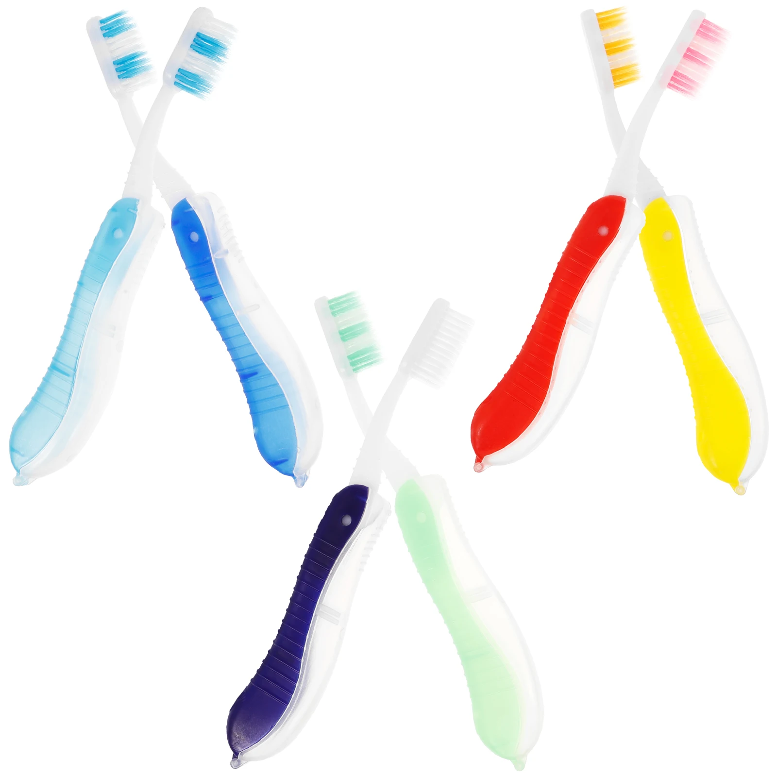 

6pcs Foldable Toothbrushes Travel Sleeve Yellow Red Green Blue Compact Portable Teeth Cleaning Oral Hygiene Accessories