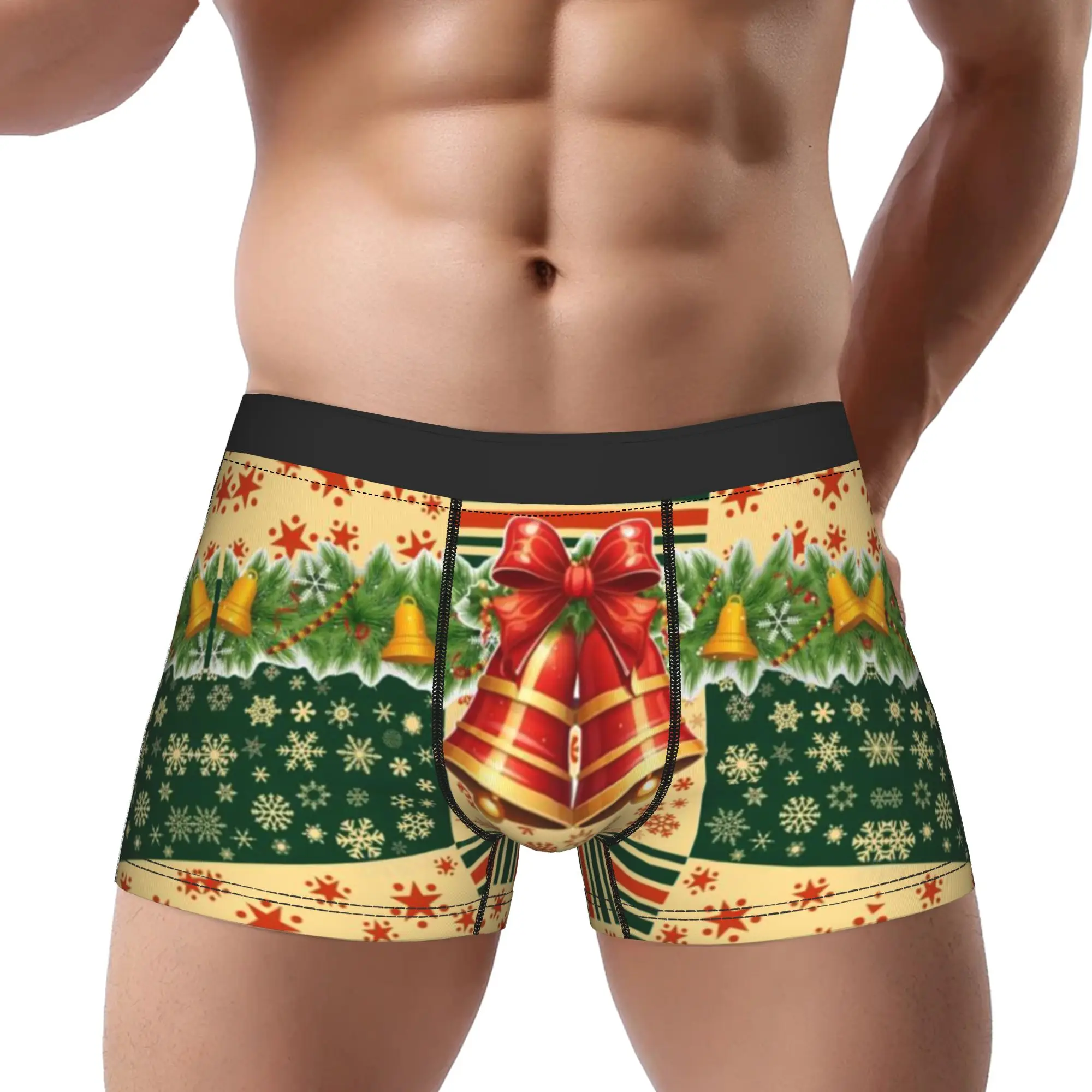 Christmas Bell Patchwork Holiday Tile Pattern  Underpants Breathbale Panties Male Underwear Print Shorts Boxer Briefs