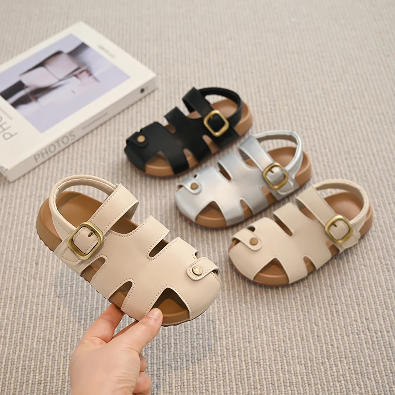 Baby Girls Summer Sandals Kids Beach Shoes Classic Fashion Hollow Toe-capped Anti-kick Toddlers Kindergarten Breathable Sandals