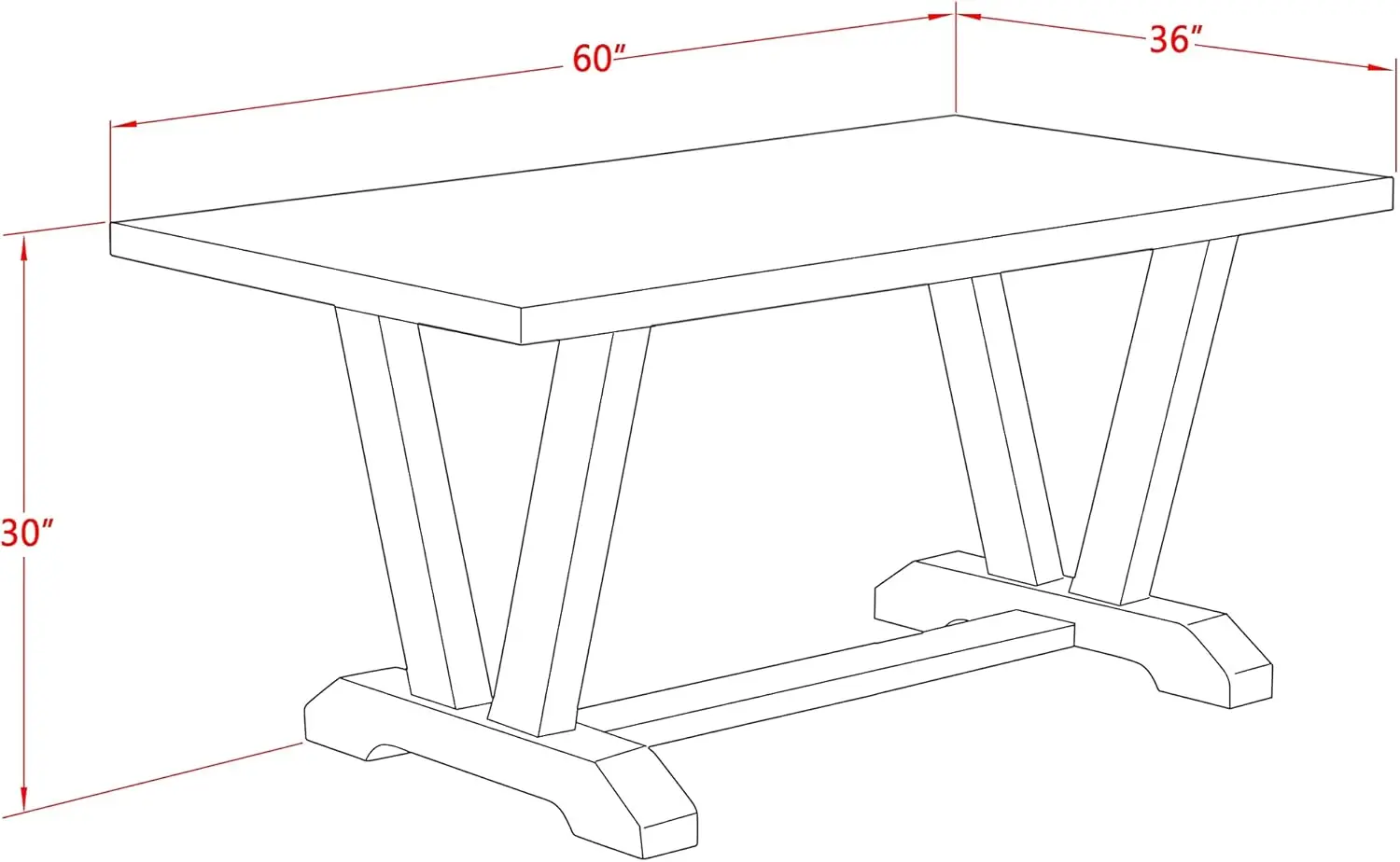 V-Style Kitchen Dining Rectangle Wooden Table Top with Stylish Legs, 36x60 Inch