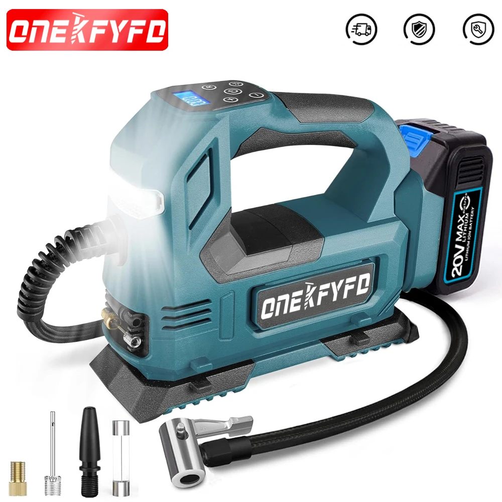 ONEKFYFD Portable Digital Car Air Compressor Pump Cordless Air Pump Electric Inflator with Indicator for 18v Makita Battery