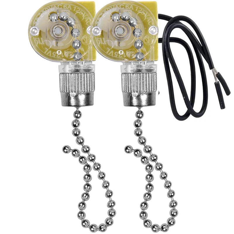 Ceiling Fan Light Switch Zing Ear ZE-109 Two-Wire Light Switch with Pull Cords for Ceiling Light Fans Lamps 2Pcs Silver