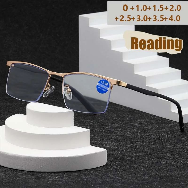 جديد معدن نصف إطار القراءة عالية الوضوح مكافحة الضوء الأزرق نظارات للقراءة مع طول النظر الشيخوخي لرجال الأعمال