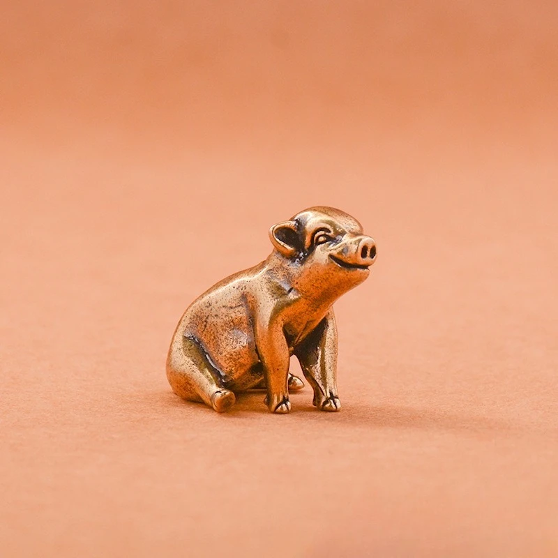 1 PC Antiqued Copper Fortune Gathering Pig Miniature Brass Ornament Retro Chinese Zodiac Pig Bronze Decor Craft Home Decoration