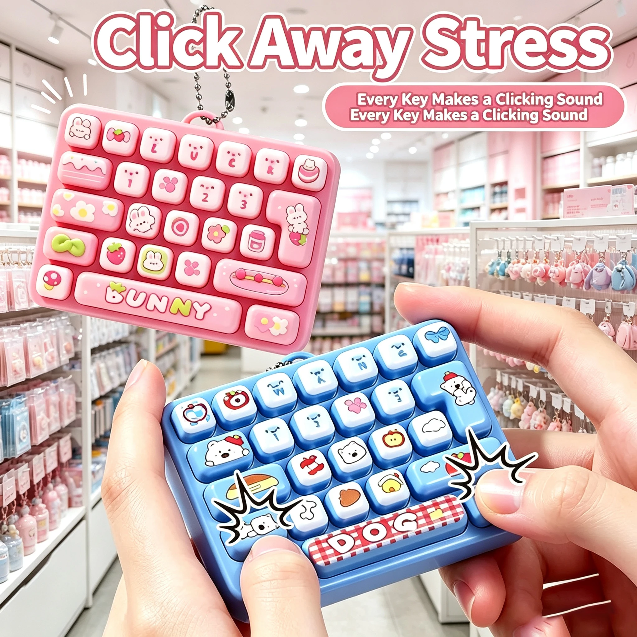 2026 Mini 26-key Key Caps Clicker Keychain Mini 26-piece Set Keycap Clicker Anti-stress Keyboard Keyrings for Bag Charms 키캡 키링