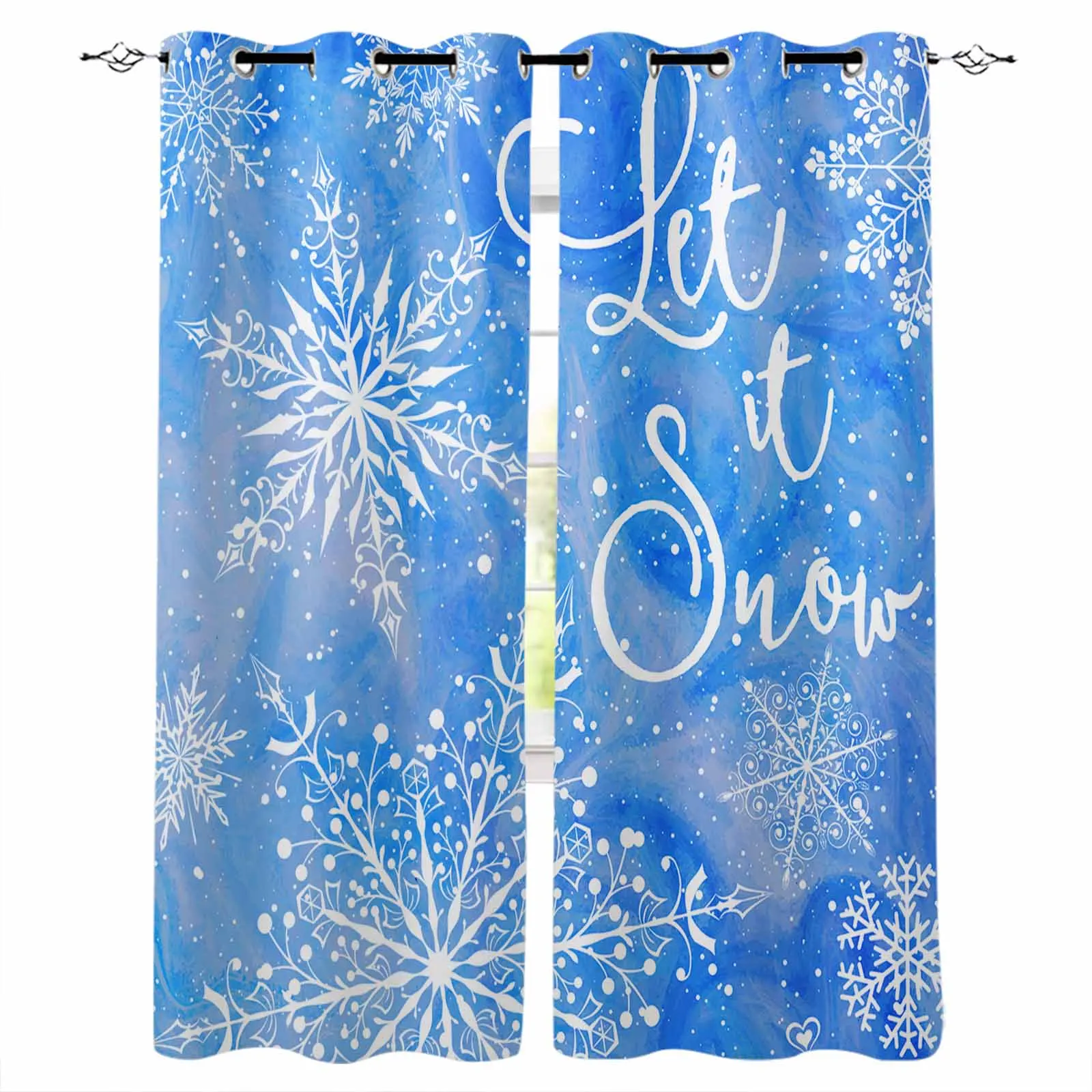 

Christmas Winter Snowflakes Watercolor Curtains for Living Room Bedroom Decorative Window Treatment Drapes Kitchen Curtains