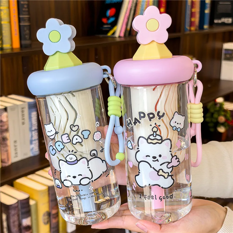High-value flower tea straw cup for women with tea infuser, tea-water separation plastic water cup for students