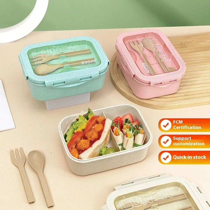 

Wheat Straw Japanese Lunch Box Student Lunch Box Portable Plastic Deck Microwave Available Kitchen