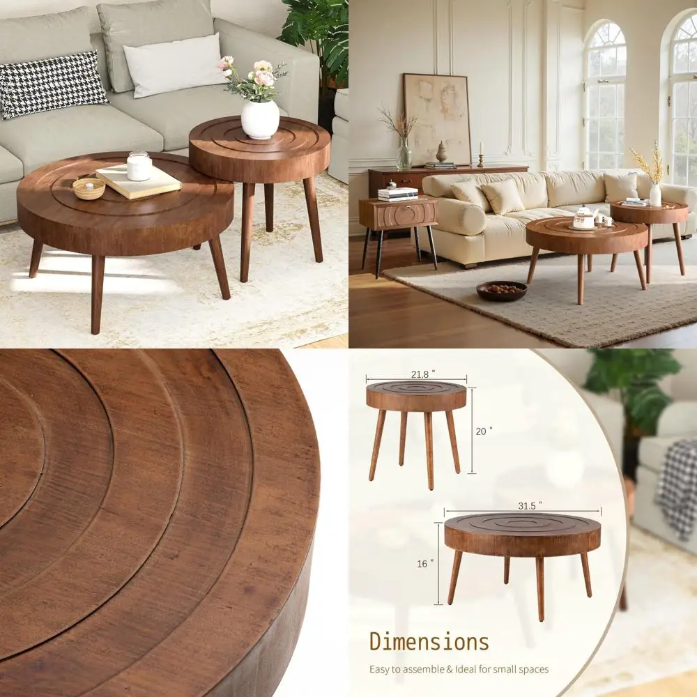 Mid Century Modern Nesting Coffee Tables with Sunburst Pattern for Living Room