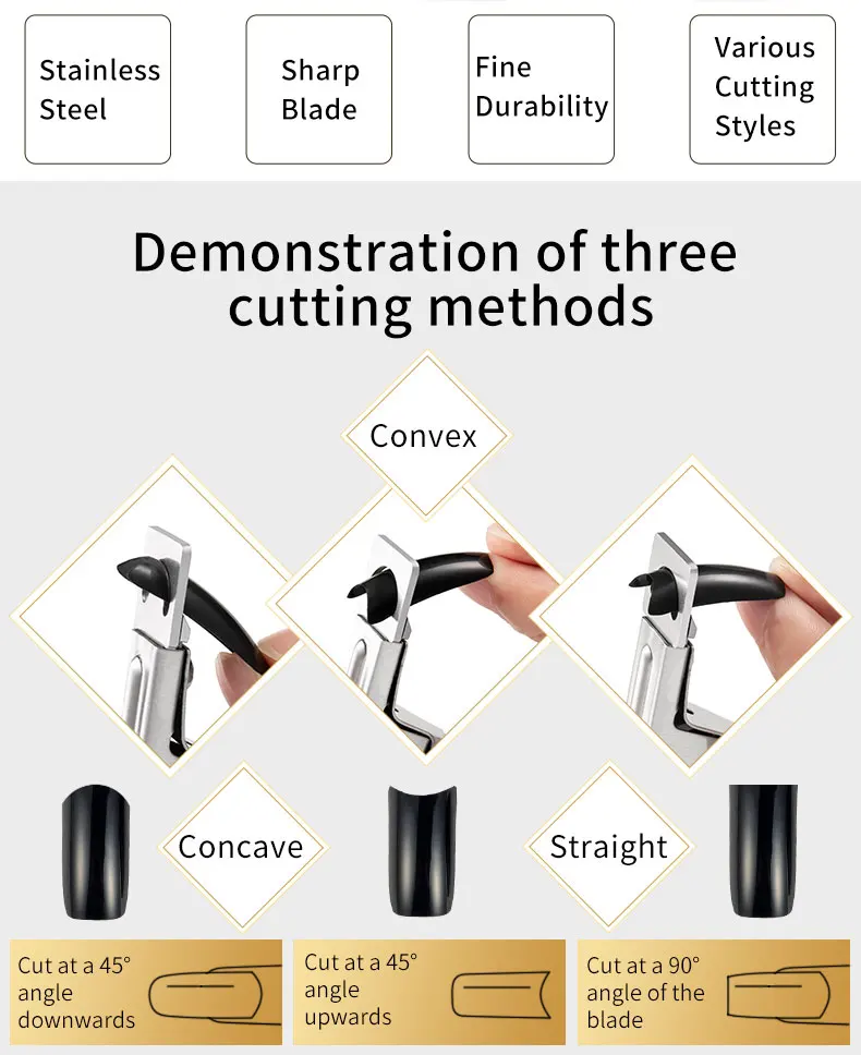 Transparent Fake Nail Trimmer Straight Edge Cutter for Acrylic/Tip Nails Stainless Steel Manicure Tool with Ergonomic Design view 5