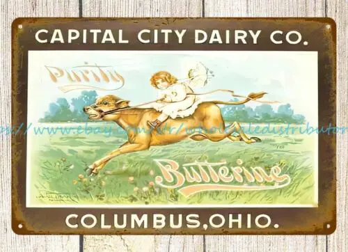 Capital City Dairy Co. Columbus Ohio girl riding donkey metal tin sign metal art