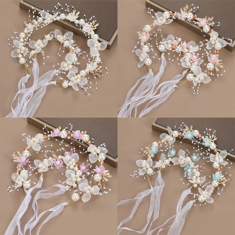 Sweet Performance Hair Accessories For Women Girls Elegant Headwear Kids Fairy Pearl Flower Hair Hoop Wedding Headbands Gifts