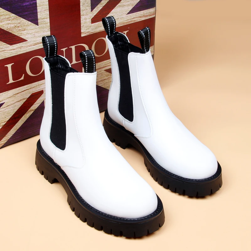 

men luxury fashion punk stage high chelsea boots black white slip-on shoes cowboy original leather boot long platform botas mans