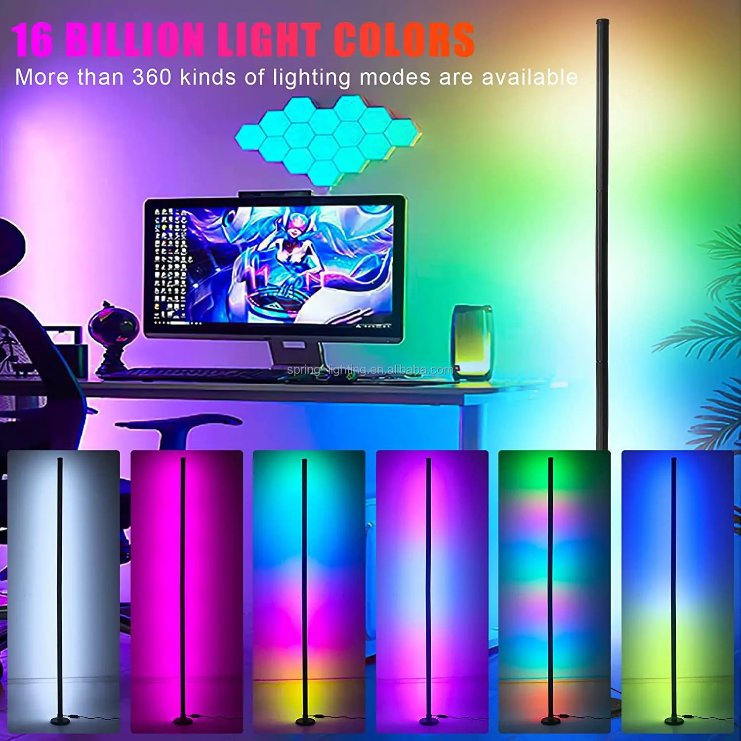 Smart WiFi & Voice Control Indoor Corner LED Standing Floor Light RGBIC Music Sync Sound Control White Shade Plug&Play Dimmable
