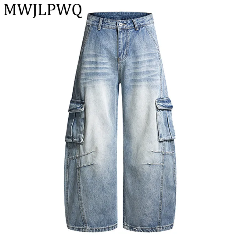 

Мужские джинсы MWJLPWQ American Heavy-Duty Multi-Pocket Workwear: свободные, в стиле ретро, с эффектом градиентной стирки, потертые, широкие, из денима, модель 14195
