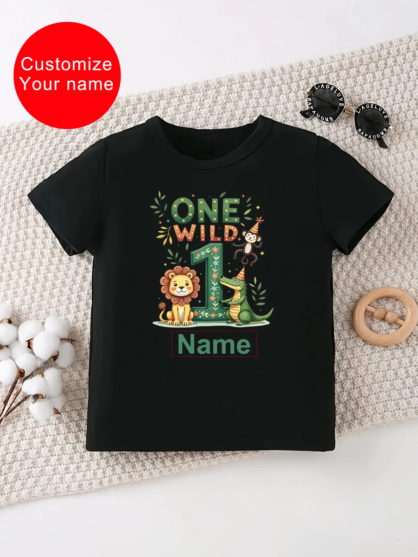 Customize Your Name One Wild Lion Monkey Crocodile Printed T Shirt Girls/Boys 1st Birthday Gift T-Shirt Kawaii Kids Clothes