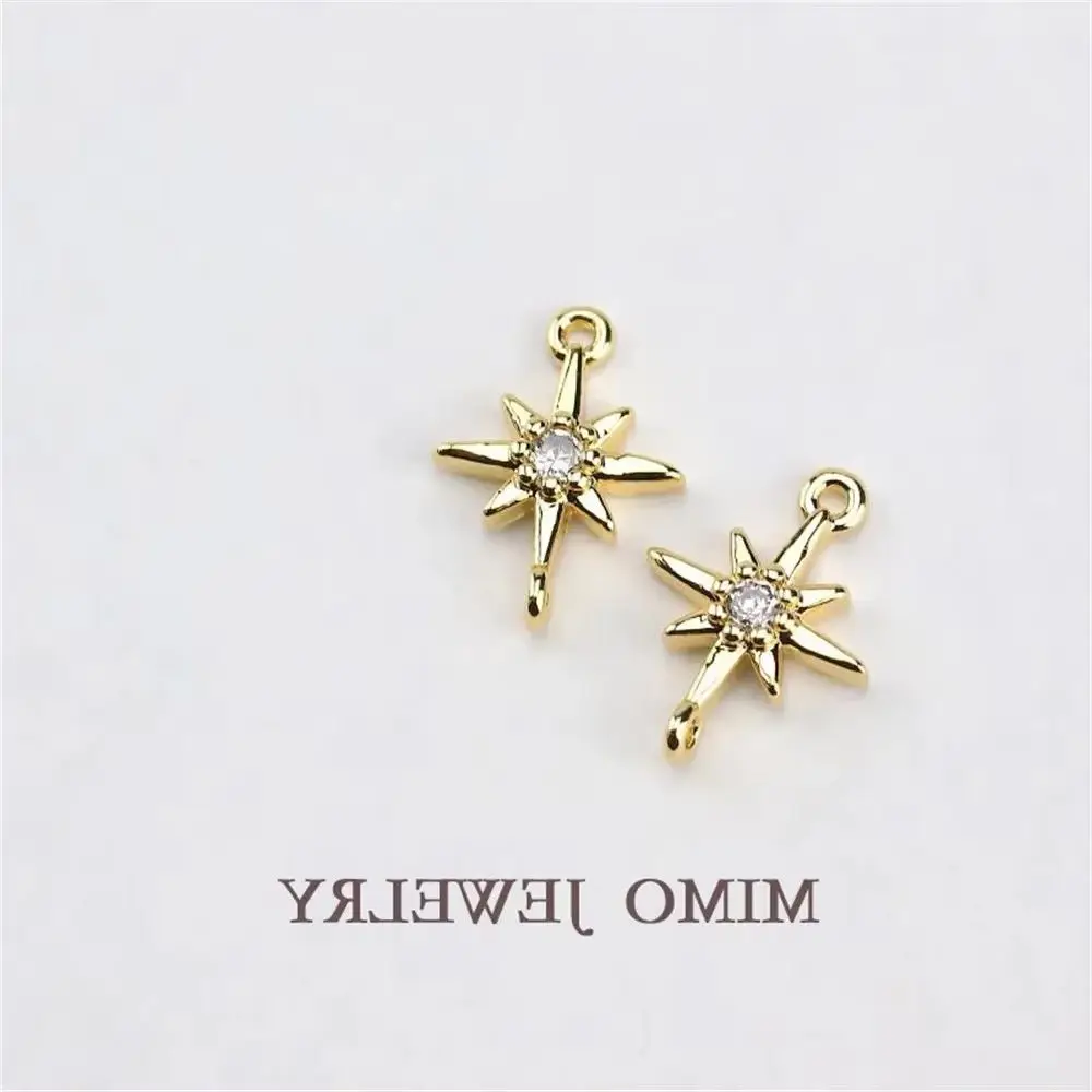 

Color-preserving gold-plated Eight Star micro-inset zircon double hole connection pendant DIY accessories