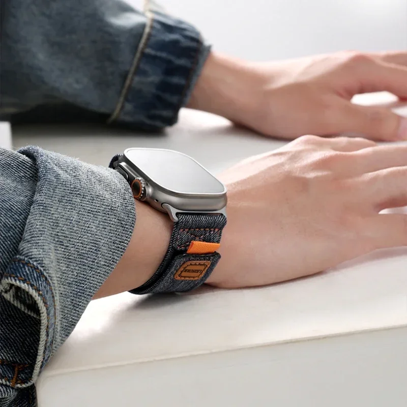 Nylon Loop Strap For Apple Watch Ultra 2 49mm Series 10 9 8 7 46mm 45mm 41mm Denim Canvas Band iWatch 6 5 4 3 SE 44mm 42mm 40mm