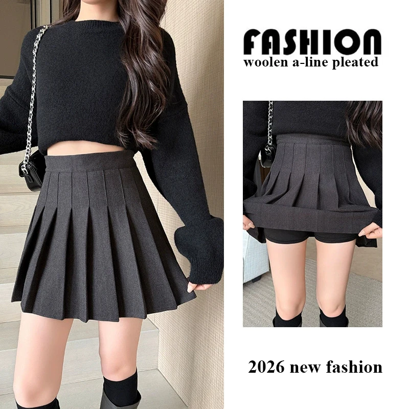 Autumn Winter Woolen Pleated Skirts Women Slim Fit High Waist College Style JK Short Skirt Korean Chic All-match A-line Skirts