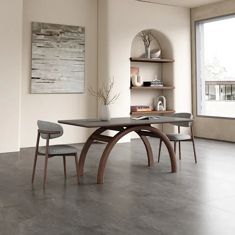 Italian Sintered Stone Dining Table Modern Minimalist Nordic Rectangular Solid Wood Ash Walnut High End Light Luxury Home
