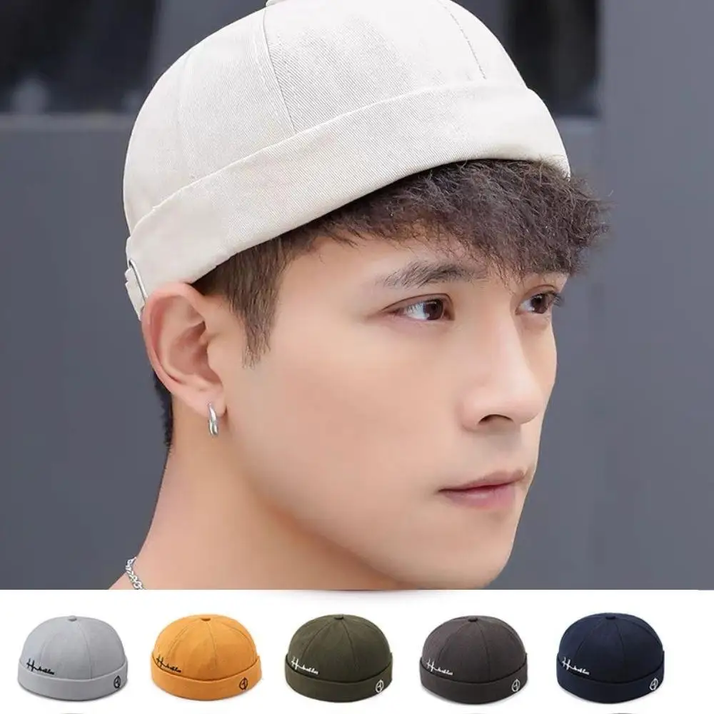

Solid Color Embroidery Docker Cap Fashion Simple Beanie Skull Cap Dome Brimless Hat Men Women Vintage Landlord Hats Hip Hop Hats