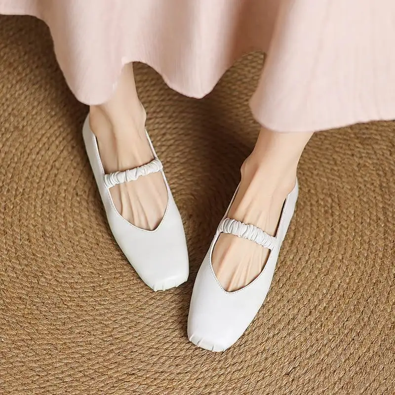 Krazing Pot Fashion Sheep Skin Square Toe Women Slip On Summer Modern Street Wear Ballet Dancer Shallow Beauty Lady Cozy Flats