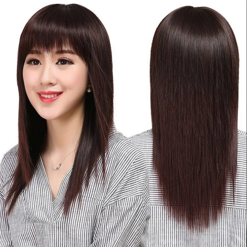 

Women's full-head , realistic wig for chemotherapy patients, medium-long , real human hair