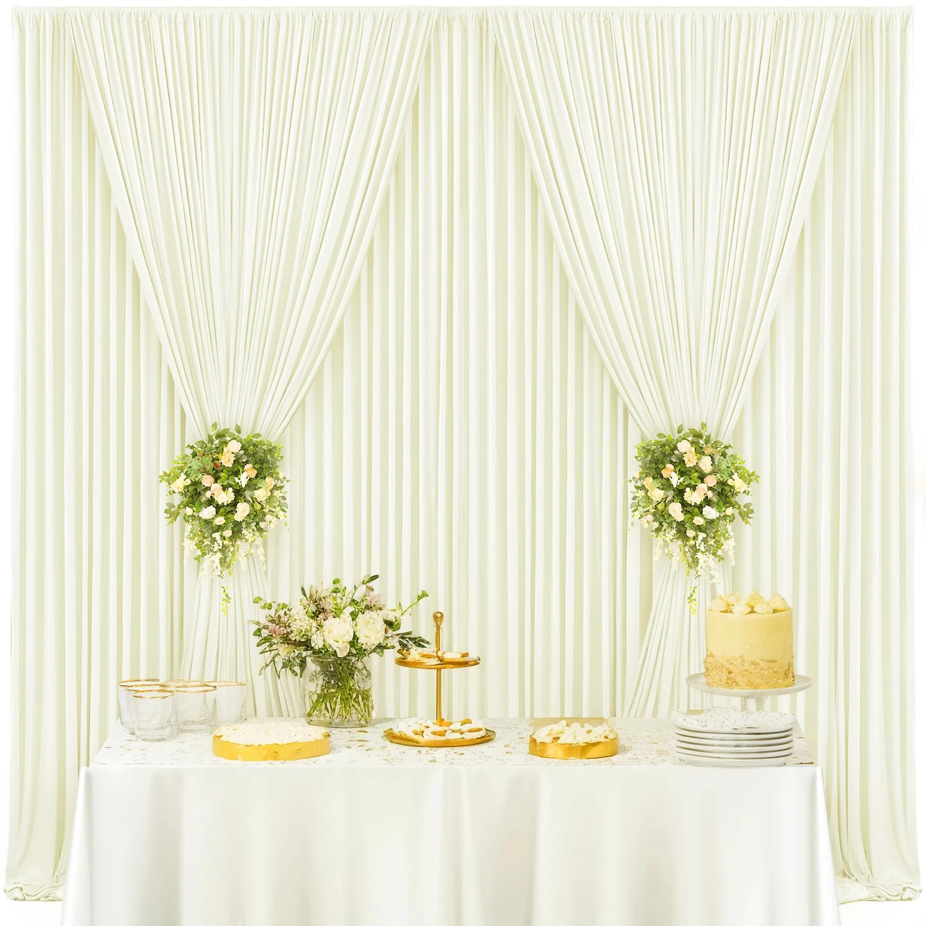 2PCS Ivory Backdrop Curtain for Parties Wedding Wrinkle Free Photo Curtains Backdrop Drapes Fabric Decoration for Baby Shower