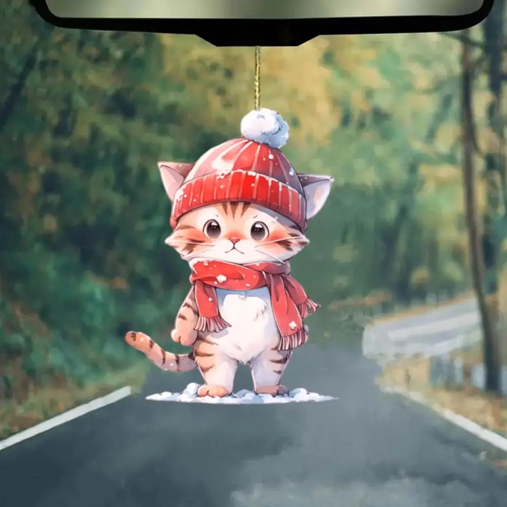 Cute Cat Hanging Ornament Cute Christmas Cat Pendant Funny Cat Decorations Set for Car Rearview Mirror Christmas for Friends