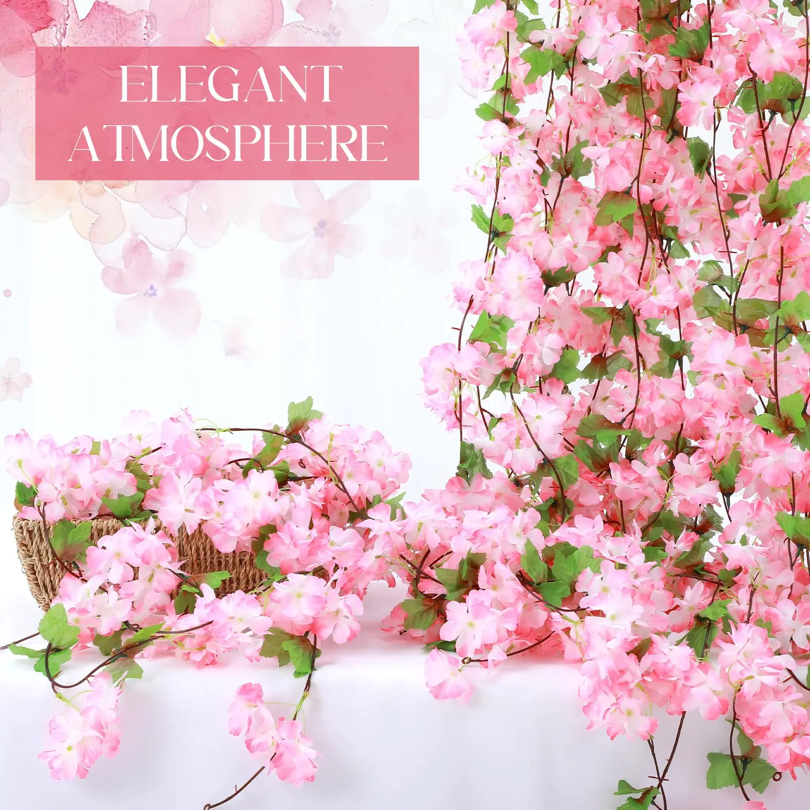 4 قطعة زهرة الكرز الاصطناعية فاينز الكرز معلقة جارلاند زهرة الوردي مع أوراق خضراء لديكور غرفة حفلات الزفاف