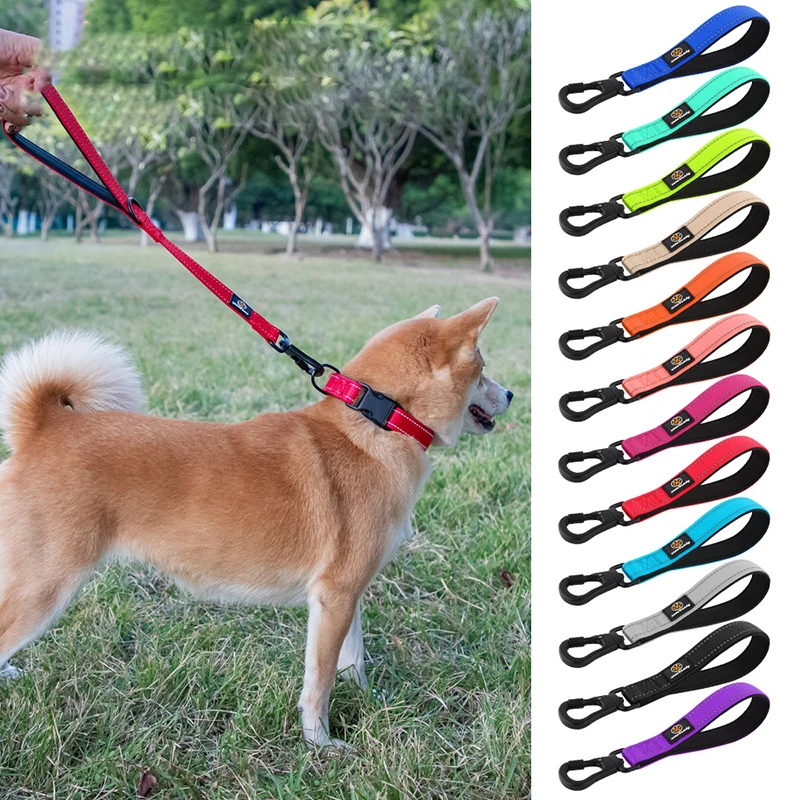 25/46cm Heavy Duty Short Nylon Dog Leash Training Control Reflective Threads Pet Leash with Zinc Alloy Lock Correa Para Perro